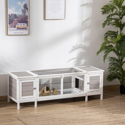 Pawhut Rabbit HutchGuinea Pig Cage W/ Slide Out Tray & Bunny RunGrey from B&Q