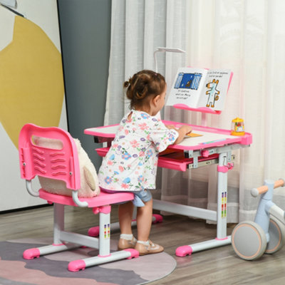 B&Q -  Kids Study Desk And Chair Set W/ Usb LampAdjustable HeightPink