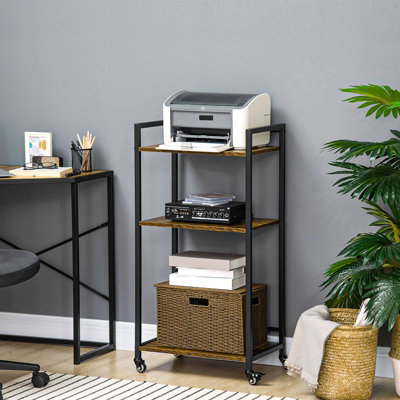 HOMCOM 3-Tier Printer Stand with Lockable Wheels - Rustic Brown - Image 6