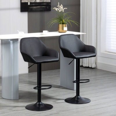 Rackhams Black Bar Stools Set Of 2, Height Adjustable Swivel Barstools, Pu Leather Kitchen Stools With Backs, Armrests And Footrest, - Image 9