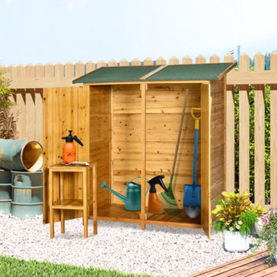 Outsunny Garden Storage Shed Tool Organizer W/ Table, 140X75X157Cm, Natural