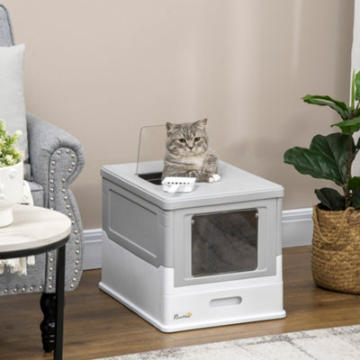 Pawhut Hooded Cat Litter Box, Pet Toilet W/ Scoop, Tray - Grey