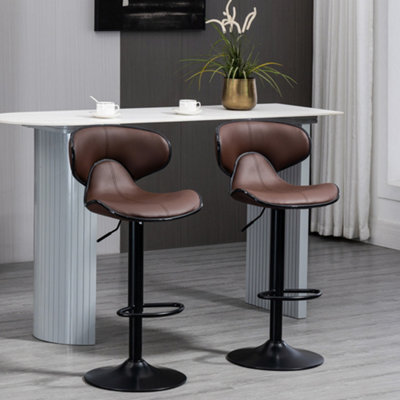HOMCOM Swivel Bar Stools - Set of 2 Brown - Adjustable Height - Faux Leather - Image 8