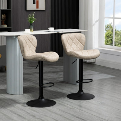 Homcom Dark/Grey Adjustable Height Bar Stools Set Of 2, Swivel Barstools - Khaki - Image 9