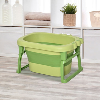 Homcom Green Foldable Baby Bathtub For Newborns Infants Toddlers W/ Stool