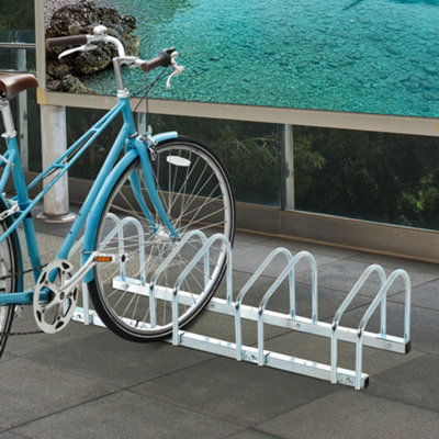 HOMCOM: HOMCOM Bike Parking Rack Bicycle Locking Storage Stand for 5 Cycling Silver