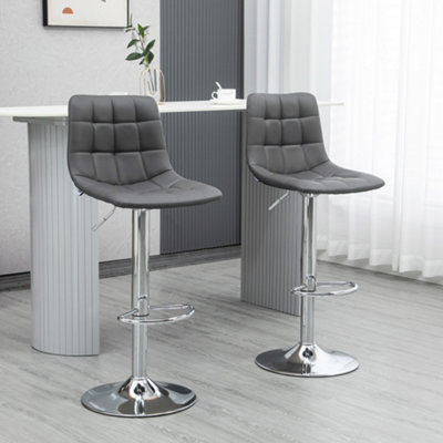 B&Q -  Bar Stools Set Of 2 Adjustable Counter Barstools W/ Footrest Grey