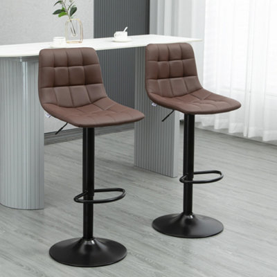 B&Q -  Bar Stools Set Of 2 Adjustable Counter Barstools W/ Footrest Brown