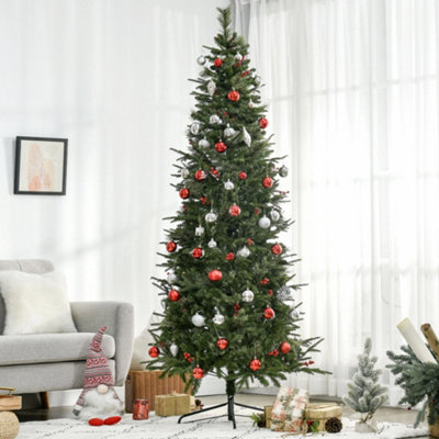 Homcom Red Artificial Christmas Tree Holiday With Pencil Shape, Berries 7Ft