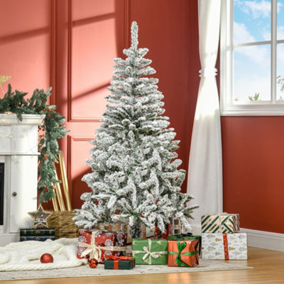 Homcom Snow Flocked Artificial Christmas Tree W/ Realistic Branch Tips 5Ft