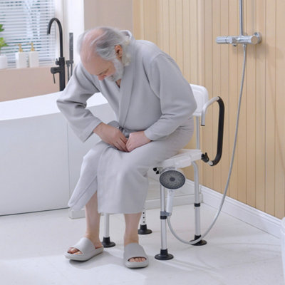 Bobobiy White Shower Chair For The Elderly And Disabled, Height Adjustable Shower Stool With Back And Flipped Padded Arms, Suction Foot Pads, - Image 9
