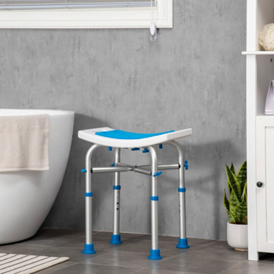 HOMCOM Adjustable Shower Stool with Foot Pads for Elderly Disabled Blue - Image 7