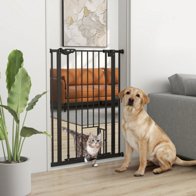 Pawhut Extra Tall Dog Gate With Cat Door Auto Close For Stairs 74-80 Cm Wide from B&Q
