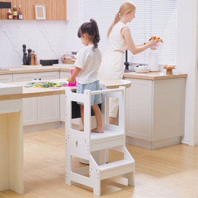 Bobobiy White 2 In 1 Kids Kitchen Step Stool With Safety Rail Toddler Steps With Chalkboard For Kitchen Bathroom, - Image 7