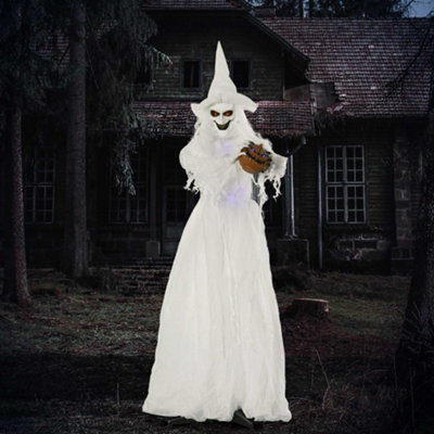 Outsunny 72'' White Witch Ghost Halloween Prop Decoration - LED Eyes - Bendable Arms - Indoor/Outdoor - Image 14
