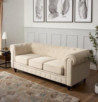 Bravich Chesterfield Velvet Upholstery Button-Tufted 3-Seater Sofa from B&Q