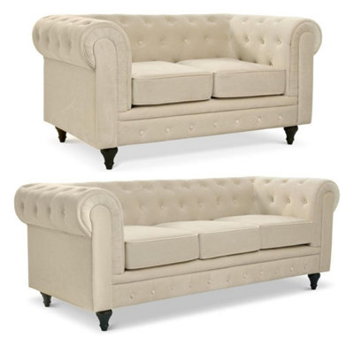 Bravich Chesterfield Velvet Button-Tufted 2 & 3 Seater Sofa Set from B&Q