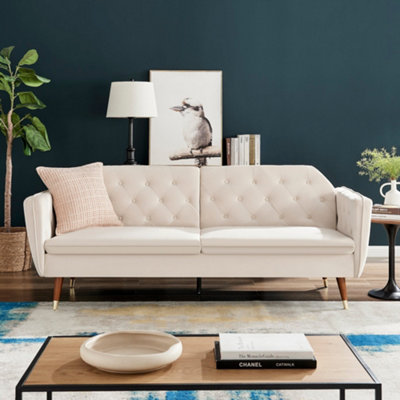 Bravich Victoria Sofa Bed 3 Seater Velvet Click ClackCream from B&Q