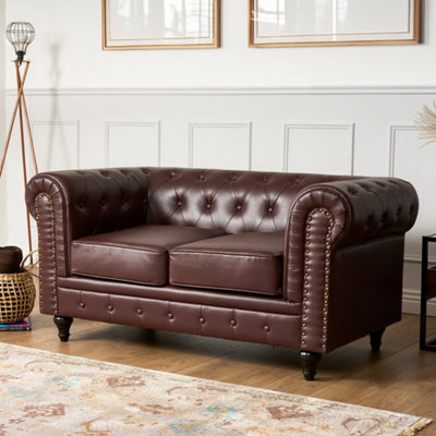 Bravich Chesterfield Faux Leather Button-Tufted 2-Seater Sofa from B&Q