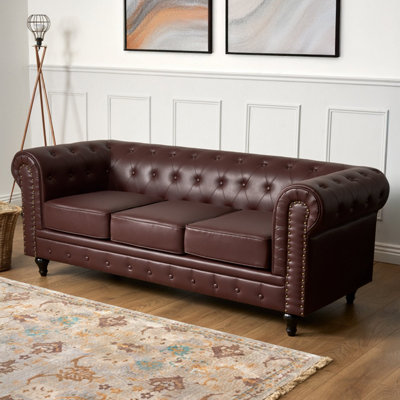 B&Q -  Chesterfield Faux Leather Button-Tufted 3-Seater Sofa