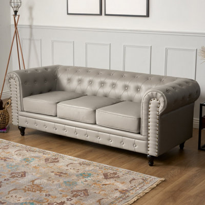B&Q -  Chesterfield Faux Leather Button-Tufted 3-Seater Sofa