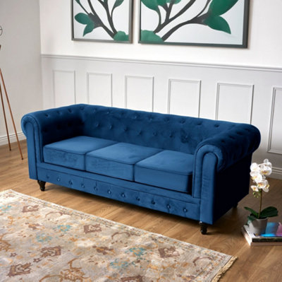 Bravich Chesterfield Velvet Upholstery Button-Tufted 3-Seater Sofa from B&Q