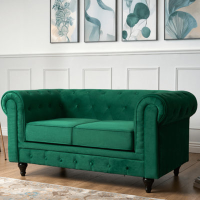 B&Q -  Chesterfield Velvet Upholstery Button-Tufted 2-Seater Sofa