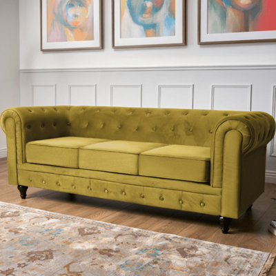 Bravich 3 Seater Chesterfield Sofa - Velvet Gold