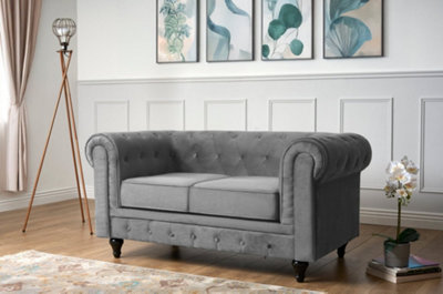 B&Q -  Chesterfield Velvet Upholstery Button-Tufted 2-Seater Sofa
