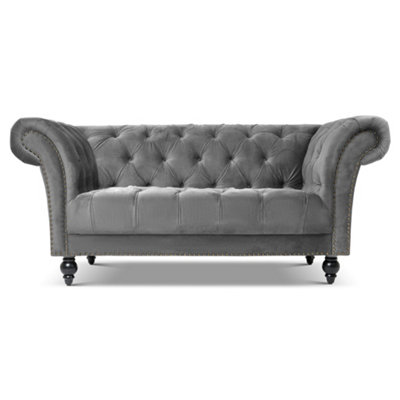 B&Q -  Cambridge Chesterfield 2 Seater SofaVelvet Grey