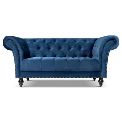 B&Q -  Cambridge Chesterfield 2 Seater SofaVelvet Blue