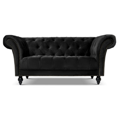 B&Q -  Cambridge Chesterfield 2 Seater SofaVelvet Black