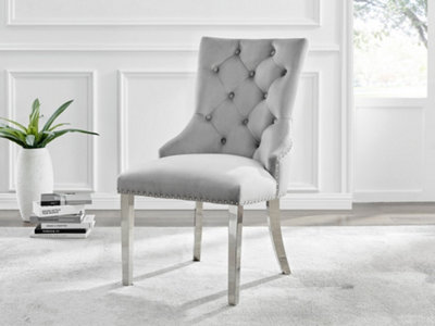 Furniturebox Set Of 2Belgravia Premium Knockerback Dining ChairsGrey Velvet Chrome Leg Dining ChairsKitchen Dining Room Chairs from B&Q