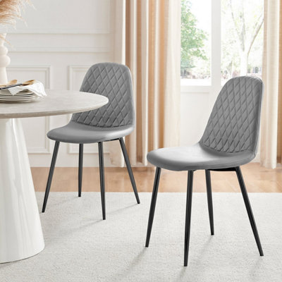 B&Q -  Set Of 2 Dining ChairsCorona Modern Dining ChairsGrey Faux Leather Black Leg Dining ChairsKitchen Dining Room Chairs