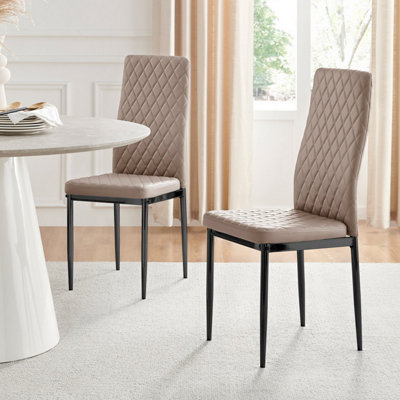 B&Q -  Uk 6X Milan Cappuccino Hatched Faux Leather Dining Chairs Black Legs