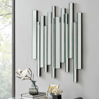 B&Q -  Crystalline Medium 100Cm X 80Cm Silver Mirrored Frame 3D Contemporary Modern Hallway Bedroom Living Room Wall Mirror