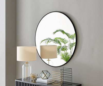 Furniturebox Emma 100Cm Large Art Deco Black Metal Frame Round Hallway Bedroom Dining And Living Room Wall Mirror from B&Q