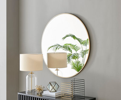Furniturebox Emma 100Cm Large Art Deco Gold Metal Frame Round Hallway Bedroom Dining And Living Room Wall Mirror from B&Q