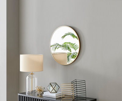 B&Q -  Emma 60Cm Small Art Deco Gold Metal Frame Round Hallway Bedroom Dining And Living Room Wall Mirror