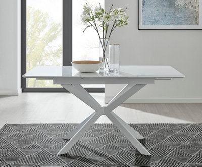Furniturebox Lira Modern Rectangular High Gloss Extending Dining Table 120Cm 4 Or 6 Seater With Metal Starburst Legs White