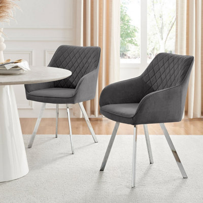 Furniturebox Set Of 2 Dining ChairsFalun Modern Dining ChairsGrey Fabric Chrome Leg Dining ChairsKitchen Dining Room Chairs from B&Q