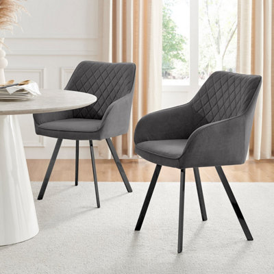 Furniturebox Set Of 2 Dining ChairsFalun Modern Dining ChairsGrey Fabric Black Leg Dining ChairsKitchen Dining Room Chairs from B&Q