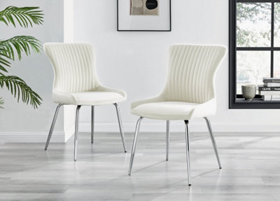 Furniturebox Set Of 2 Dining ChairsNora Premium Dining ChairsCream Velvet Chrome Leg Dining ChairsKitchen Dining Room Chairs from B&Q
