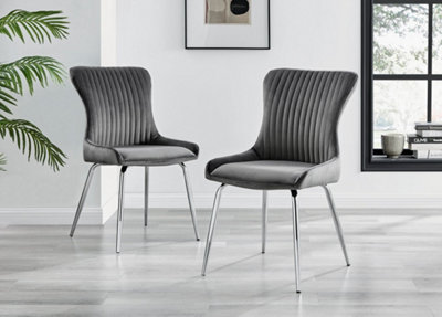 Furniturebox Set Of 2 Dining ChairsNora Premium Dining ChairsGrey Velvet Chrome Leg Dining ChairsKitchen Dining Room Chairs from B&Q