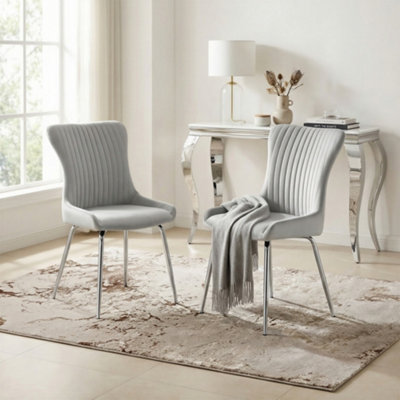 B&Q -  Set Of 2 Dining ChairsNora Premium Dining ChairsGrey Velvet Chrome Leg Dining ChairsKitchen Dining Room Chairs