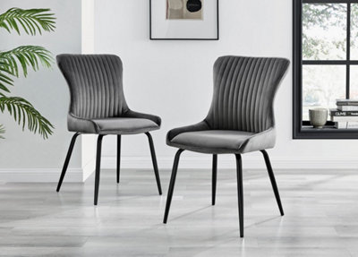 Furniturebox Set Of 2 Dining ChairsNora Premium Dining ChairsGrey Velvet Black Leg Dining ChairsKitchen Dining Room Chairs from B&Q