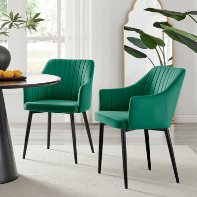 Furniturebox Set Of 2 Dining ChairsCalla Premium Dining ChairsGreen Velvet Black Leg Dining ChairsKitchen Dining Room Chairs from B&Q