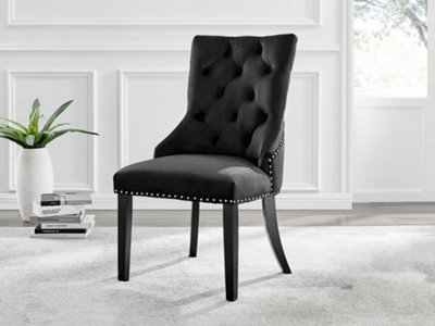 Furniturebox Set Of 2Belgravia Premium Knockerback Dining ChairsBlack Velvet Black Leg Dining ChairsKitchen Dining Room Chairs from B&Q