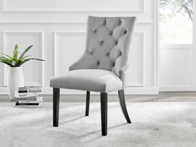 Furniturebox Set Of 2Belgravia Premium Knockerback Dining ChairsGrey Velvet Black Leg Dining ChairsKitchen Dining Room Chairs from B&Q