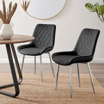 Furniturebox Set Of 2 Dining ChairsPesaro Modern Dining ChairsBlack Velvet Chrome Leg Dining ChairsKitchen Dining Room Chairs from B&Q
